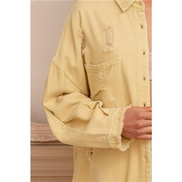 POL‎ Button Down Raw Hem Distressed Shacket - Picture 3 of 3